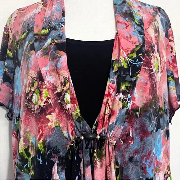 Notations Woman Multicolor Floral 2 pc. look Beaded Accent Knit Top 3X - Picture 2 of 9